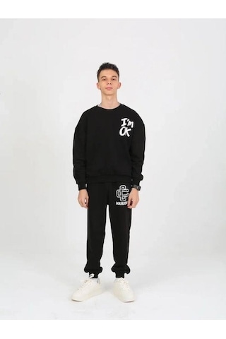 Çocuk I'm Ok Yazılı 2 İplik Sweatshirt-15233 Siyah