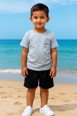 Smile Baskı Kız Erkek Çocuk Yazlık Şortlu Takım Siyah Smile Baskı Kız Erkek Çocuk Yazlık Şortlu Takım Siyah