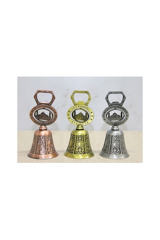 3 Adet El Çanı Açacaklı İstanbul Temalı Hand Bell Ve Bottle Opener, 10,5 Cm, Masaüstü Ve Sunum İçin