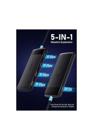 Lemorele Tc109 4 Port 10gbps Yüksek Hızlı Type-c Çoklayıcı Veri Aktarım Adaptörü 2x Type-c + 2x Usb-a 3.2 Apple Macbook Uyumlu Tablet Pc