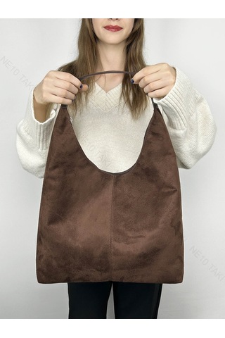 Kadın Çantası, Süet, Salaş Model, Acı Kahve Renk, Model 77 Acı Kahve