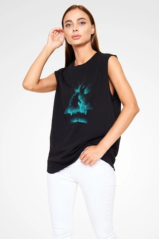 Adrift Ko Buta Unisex Godzilla Iı Canavarlar Kralı Baskılı Siyah Kolsuz T-shirt Kk19514 Siyah
