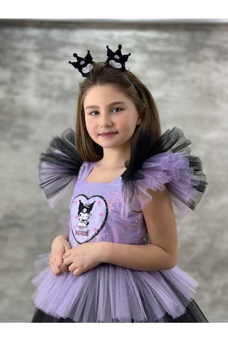 Sy Store Kuromi Temalı Lila Ve Siyah Tüllü Kız Çocuk Elbisesi