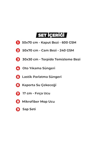 Tr 9 Parça Profesyonel Oto Yıkama Seti, Oto Kurulama Seti, Araba Bakım Paketi, Araç Temizleme Seti, Araba Yıkama Pa Diğer