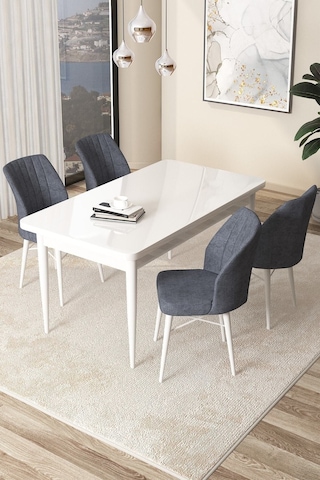 Canisa Concept Arp Serisi 70x110 Sabit Mutfak Masası Takımı Beyaz Masa 4 Füme Sandalye Masa Beyaz/ Sandalyeler Füme