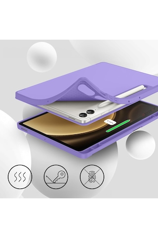 Samsung Galaxy Uyumlu Tab S10 Plus X820 12.4 İnç Kılıf Premium Silikon Kalem Bölmeli Smart Case Kapaklı Kılıf