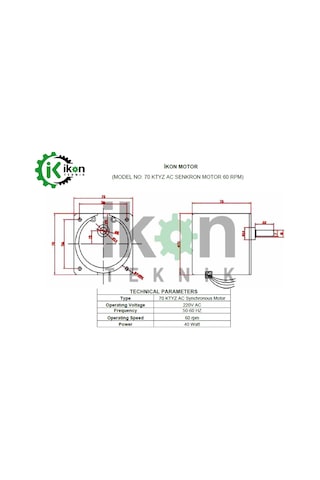 70ktyz 40w 60rpm Tek Fazlı Mikro Dişli Sabit Mıknatıs Ac Senkron