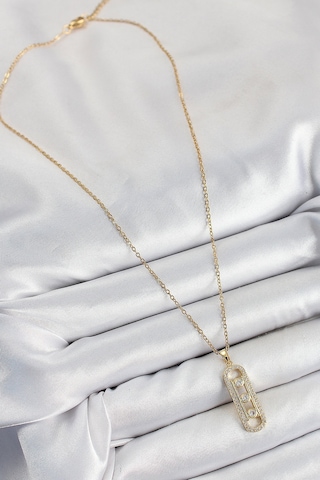 316l Çelik Zirkon Taşlı Messika Model Gold Renk Kadın Kolye Eb-bk Çok Renkli