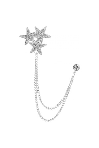 Homyl Parlak Taklidi Beş Köşeli Yıldız Broş Pin Rozeti Şık Erkek Gümüş