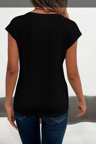 Kadın Kısa Kollu V Yakalı Kalp Desen Viskon Bluz Karışık