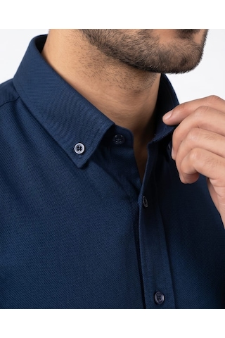 Özeniş Erkek Oxford Gömlek Regular Fit Düğmeli Yaka Kolay Ütülenebilir Pamuklu Lacivert
