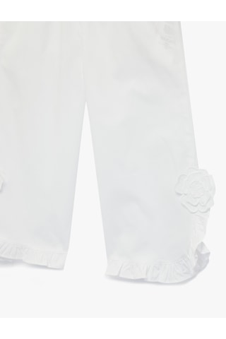 Koton Beli Lastikli Çiçek Detaylı Pamuklu Poplin Fırfırlı Pantolon Beyaz 6smg40008aw Beyaz