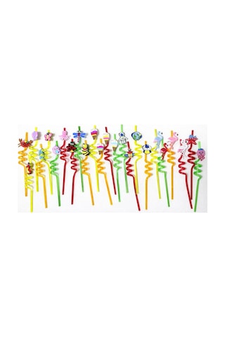 Renkli Eğlence Pipetleri 6 Lı Karışık Paket 24 Pipet 26cm 000 Açık Krem