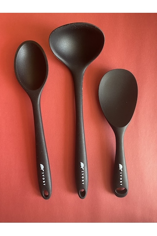 Sert Uçlu Silikon Kaşık Seti 3prç 28cm/22cm Kaşık 28cm Kepçe Syh