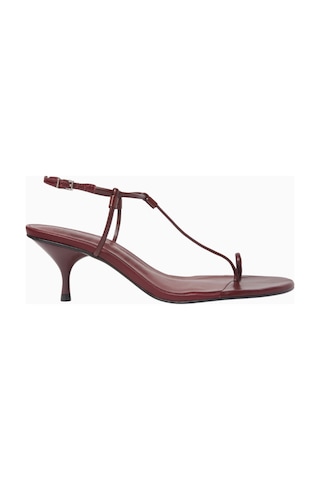 Schutz Elsha 55 Bordo Deri T-bantlı 55mm Kitten Topuklu, Lüks Sandalet