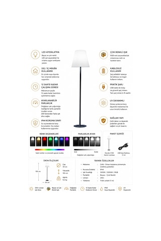 Standy Kablosuz Rgb Led Lambader Krem