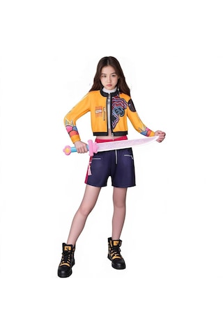 Kpop Demon Hunters Yıldızı Rumi Anime Sevimli Çocuk Kostüm Çok Renkli