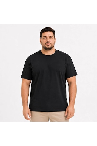 Barlashive Erkek Battal Big Size Basic Tişört Bisiklet Yaka Rahat Kalıp T-shirt - Siyah Çok Renkli