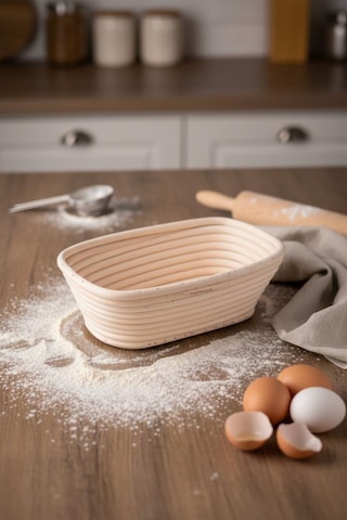 Bambum Puder - Ekmek Mayalama Sepeti Dikdörtgen 20 Cm Ahşap