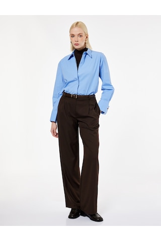 Koton Pamuklu Uzun Kollu Oversize Poplin Gömlek Mavi 7wak60014pw