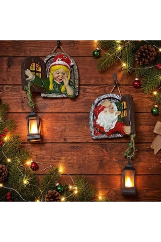 Yılbaşı Fenerli Cam Cüceleri Çifti Noel O115 2 Li