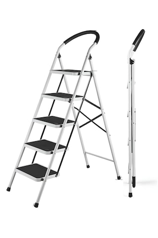 5 Basamaklı Katlanır Merdiven Kaymaz Geniş Basamaklı Ev & Mutfak Tipi 150 Kg Kapasite Emniyetli 1 Adet