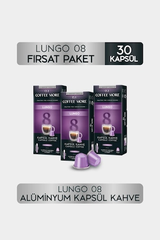 Coffee More 8 Lungo Kapsül Kahve 10 X 3 Paket 30 Adet Nespresso Uyumlu Kapsül Kahve