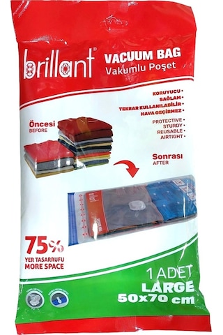 Brillant Vakumlu Poşet/hurç 50 70cm Large İç Adet 1 3 Lü Set Şeffaf