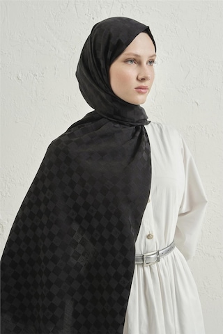 Armine Elegance İpek Pamuk Dama Şal 01 Siyah