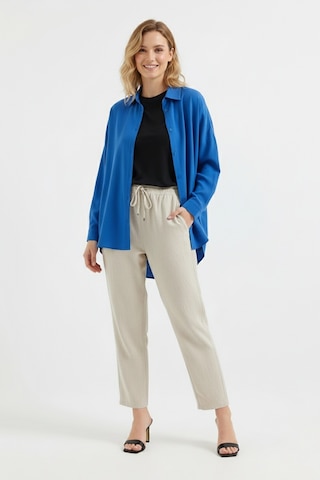 Yxc Trend Maker Oversize Uzun Basic Bayan Keten Gömlek Saks