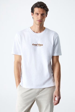 Grimelange Roll Erkek Baskı Detaylı %100 Organik Pamuklu Comfort Fit Beyaz T-shirt Beyaz