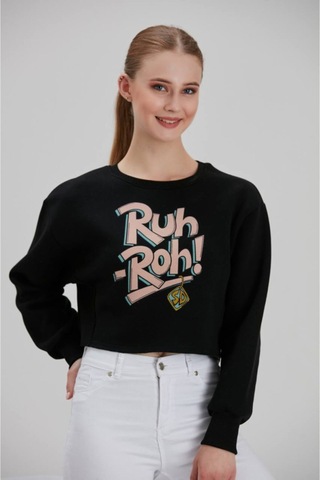 Meecy Kadın Siyah Baskılı Sweatshirt Siyah Siyah