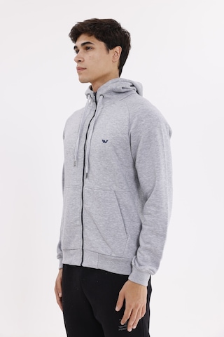 Rowinger Raglan Kol Tam Fermuarlı Kordonlu Kapüşon Kanguru Cepli Süper Koton Rahat Kalıp Kapüşonlu Sweatshirt Grey