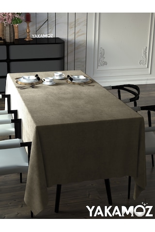 Kum Beji Kadife Dokulu Masa Örtüsü Dertsiz Velvet Touch Serisi Kum Beji