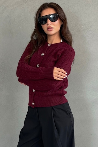 Madmext Bordo Bisiklet Yaka Örgü Desenli Kadın Hırka Mg2899