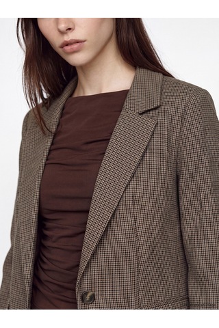 Lcw Vision Kahverengi Ekose Kadın Blazer Ceket
