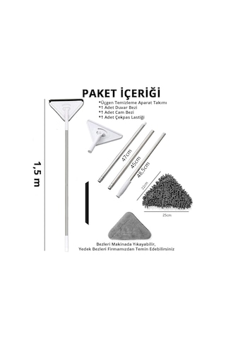 Üçgen Mop Cam Duvar Tavan Fayans Parke Temizleyici Mop Açık Gri