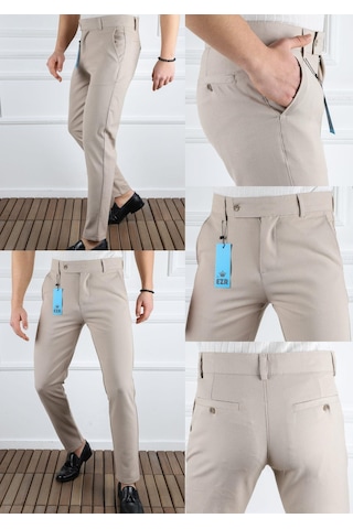 Classics Men Erkek Düz Kesim Kaliteli Esnek Likralı Bilek Boy Kumaş Pantolon-7202 Krem