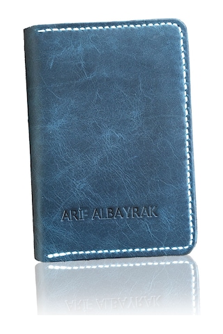 Leather Craft Hakiki Deri Isme Özel Pasaport Kılıfı - İsme Özel Turkuaz