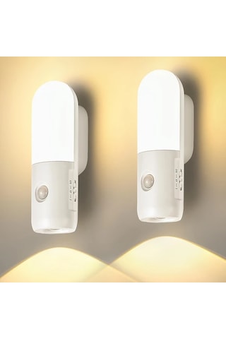 Motion003 1200mah 2 Adet Şarj Edilebilir Hareket Sensörlü Gece Işıkları 3 Renk Seçeneği Ahşap
