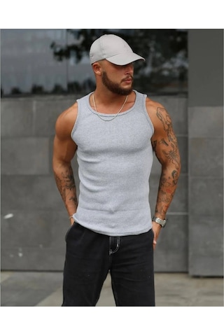 Martino Butik Unisex Likralı Fitilli Gri Atlet Gri