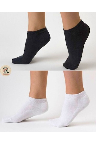 Trampler Ekonomik Pamuk Unisex Patik Çorap 10 Çift - Siyah - Beyaz