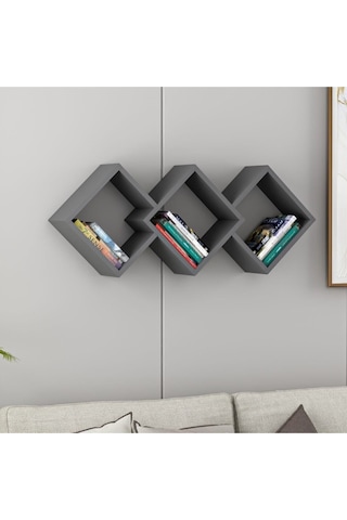 Galaxy Duvar Rafı Ahşap Siyah - Antrasit Antrasit