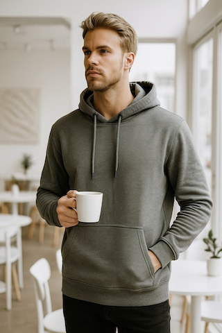 Rich Erkek Füme Pamuklu Cep Detaylı Kapüşonlu Sweatshirt Füme
