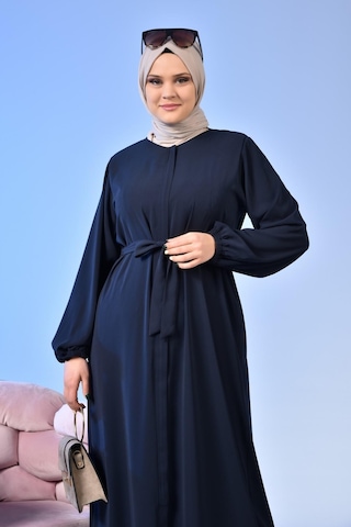 Kadin Buyuk Beden Tesettur Ferace Fermuarlı Yandan Baglamalı Kusaklı Ferace Elbise Oversize 001