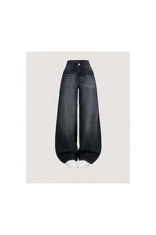 J&kstores Baggy Salaş Pocket Bol Paça Retro Görünümlü Jean Pantolon Gri