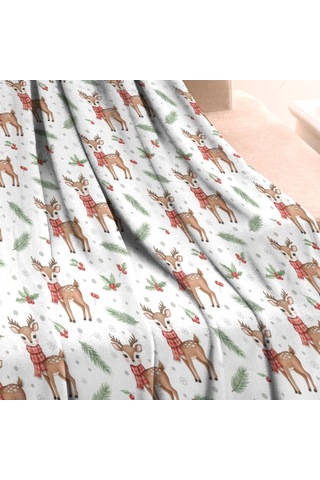 Noel Desenli Bebek Battaniyesi 40x30 İnç, Polar, Yumuşak, Hafif Ve Kalın Noel Geyik Kuzu Kızılcık