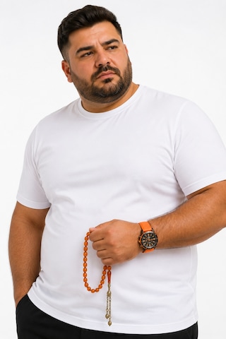 Yuvarlak Yaka Erkek Battal Düz Renk Pamuklu Basic Tshirt Beyaz