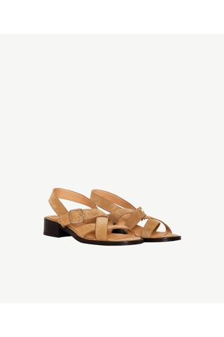 Yargıcı Çapraz Bantlı Kısa Topuklu Süet Sandalet 26ykay4014x 008 Camel