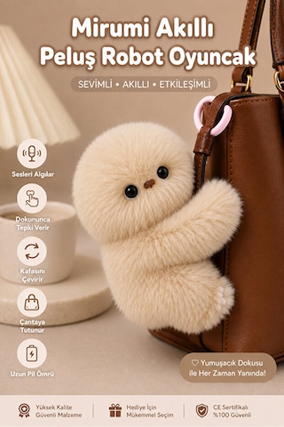 Mirumi Etkileşimli Peluş Robot Oyuncak Hareketli Kafa Ve Sevimli Tepkiler Bej